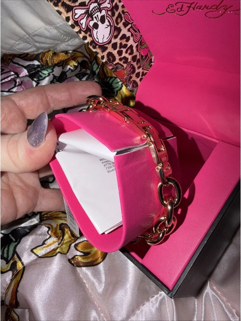 Ed Hardy Women’s Oval Gold-Tone Bracelet Watch Green Dial Quartz w/ Box